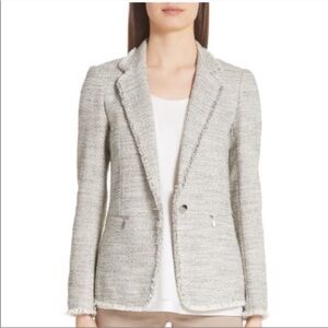 Lafayette 148 New York Lyndon Tweed Blazer Silver Metallic Notch Lapels Button 8